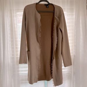 Lace detail suede cardigan